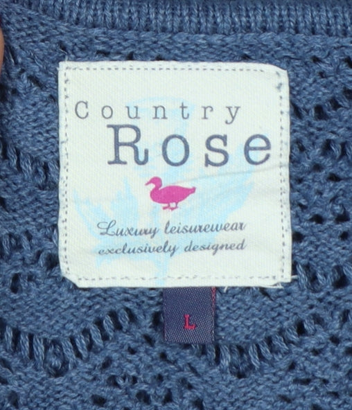 Country Rose Women Blue L Open Knit 3/4 Sleeve Pullover Jumper