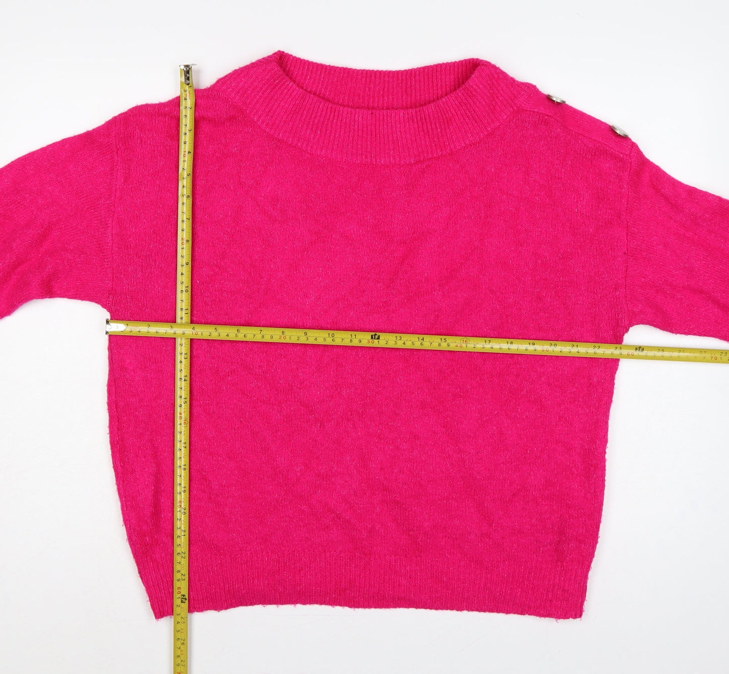 Roman Women Pink Size 18 Mock Neck Button Shoulder Knit Jumper