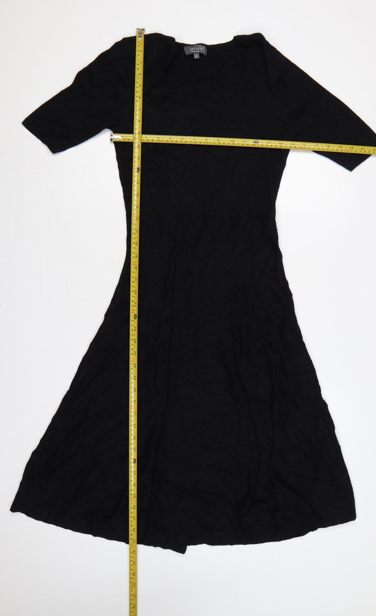 Per Una Women Black UK 12 Long Jumper Dress Knit Wool 3/4 Sleeve