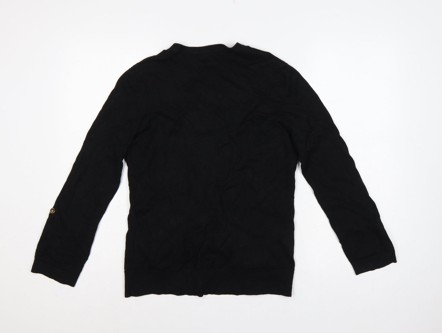 Lauren Ralph Lauren Women Black M V-Neck Cotton Button Cardigan