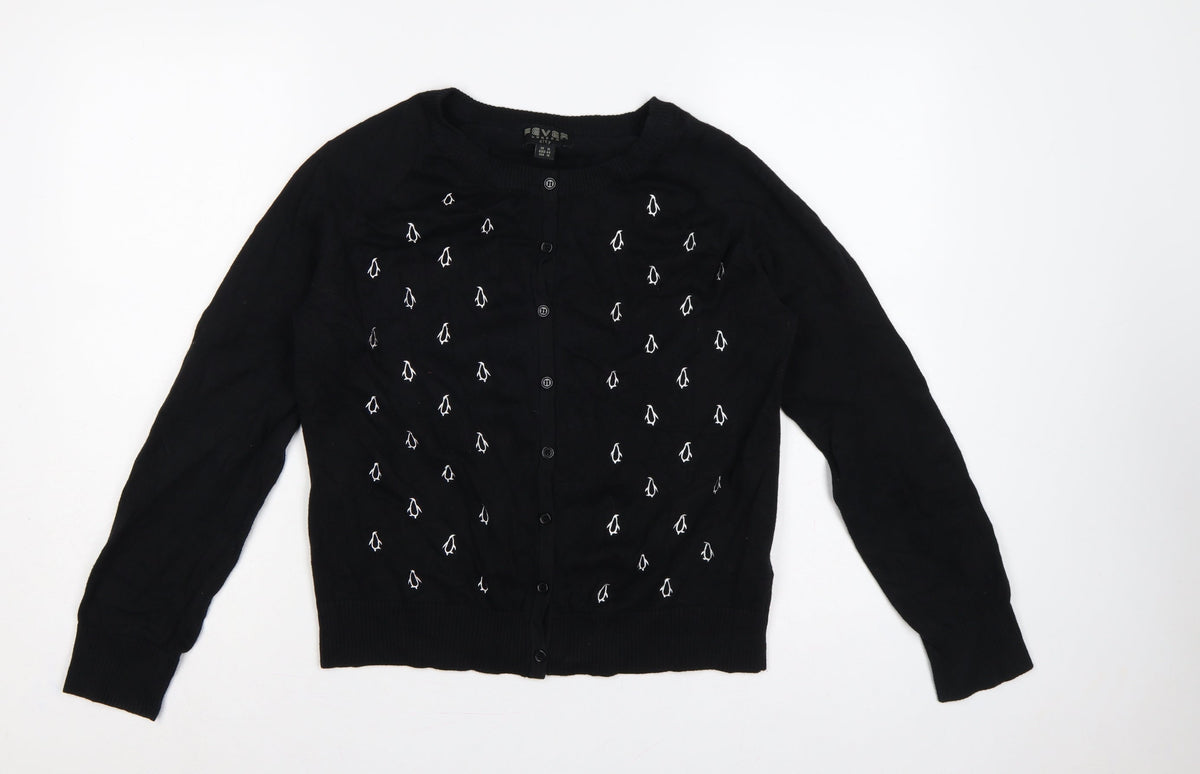 Fever London Women Black UK 16 Penguin Embroidered Button Cardigan