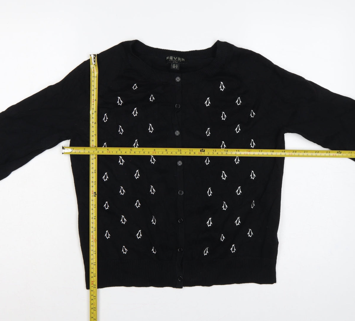 Fever London Women Black UK 16 Penguin Embroidered Button Cardigan