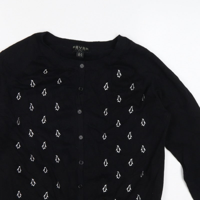 Fever London Women Black UK 16 Penguin Embroidered Button Cardigan