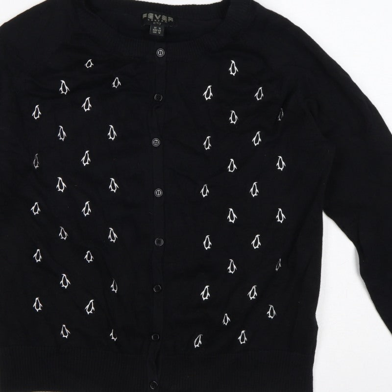 Fever London Women Black UK 16 Penguin Embroidered Button Cardigan