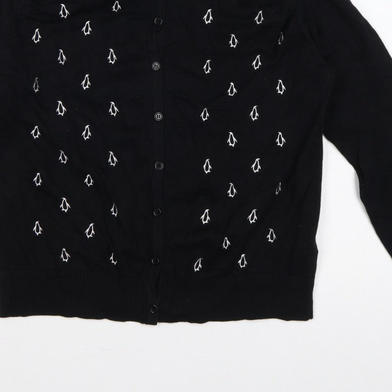 Fever London Women Black UK 16 Penguin Embroidered Button Cardigan