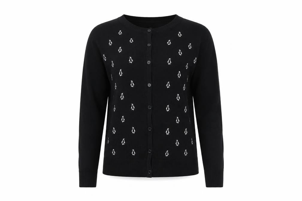 Fever London Women Black UK 16 Penguin Embroidered Button Cardigan