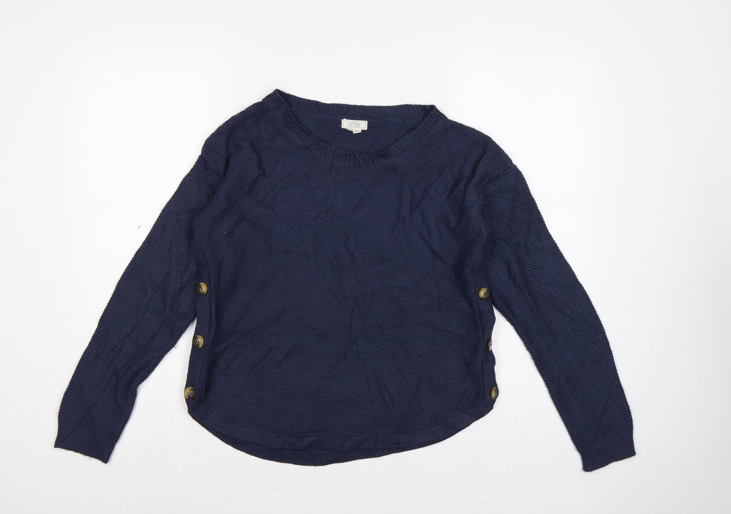 Fat Face Women’s Blue UK 10 Crew Neck Side Button Knit Jumper