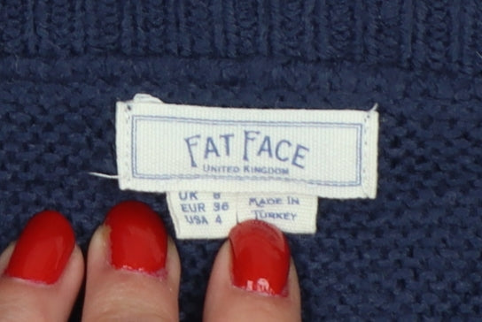 Fat Face Women’s Blue UK 10 Crew Neck Side Button Knit Jumper