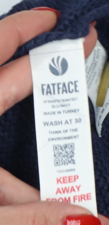 Fat Face Women’s Blue UK 10 Crew Neck Side Button Knit Jumper