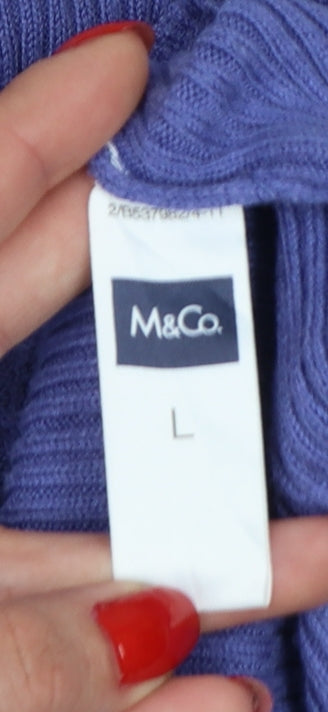 M&Co. Women’s Blue L Cable Knit Ruffle V-Neck Cardigan