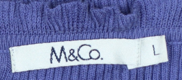 M&Co. Women’s Blue L Cable Knit Ruffle V-Neck Cardigan