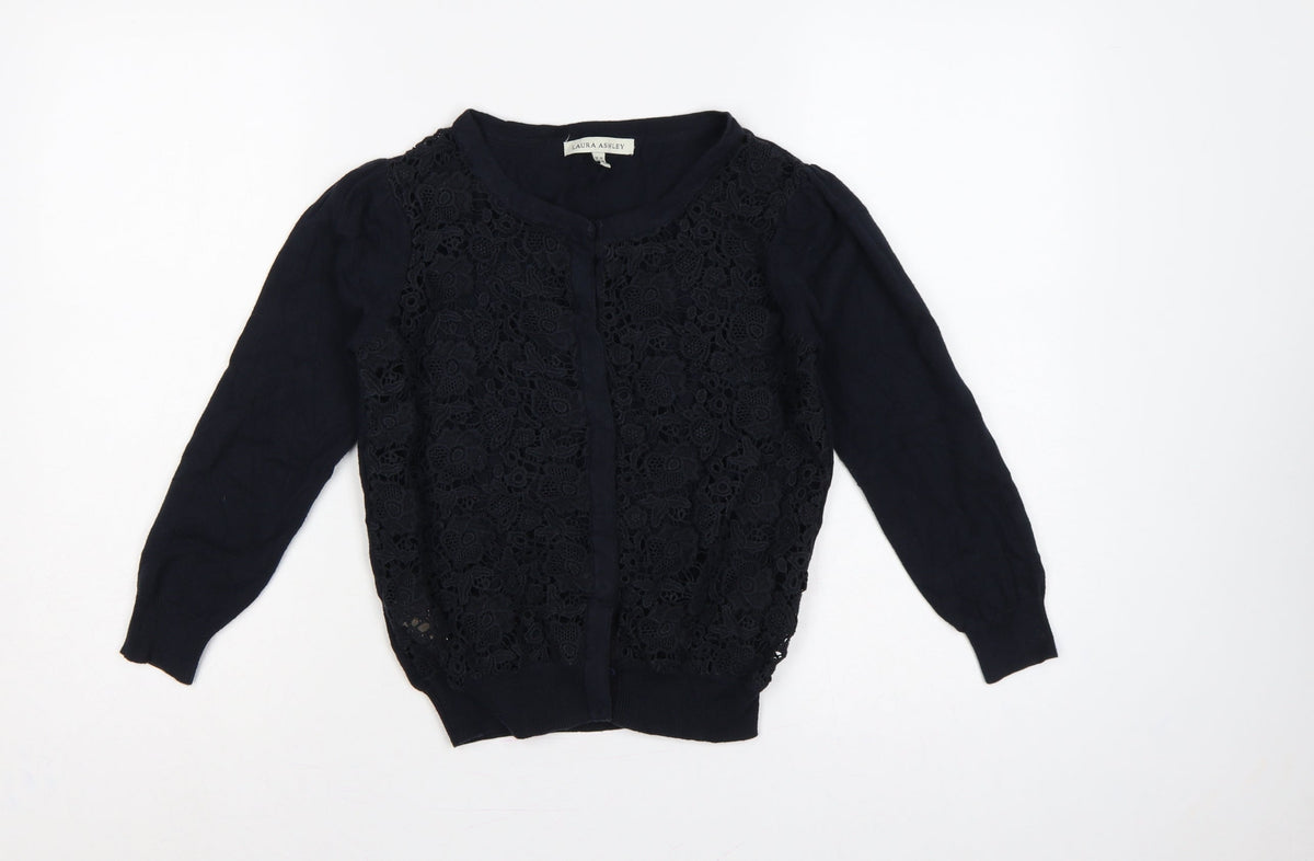 Laura Ashley Women Black UK 10 Floral Lace Knit Cardigan