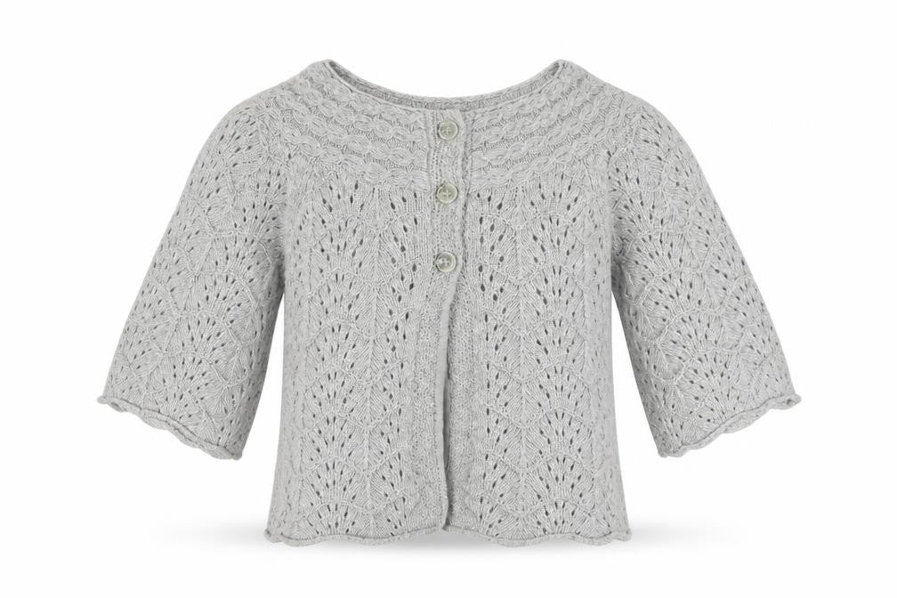 Monsoon Women Grey S Cable Knit Button Cardigan 3/4 Bell Sleeve