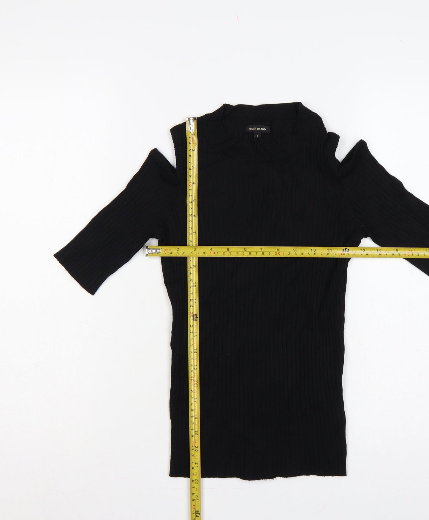 River Island Women Black UK 8 Cold Shoulder Rib Knit Tunic Jumper
