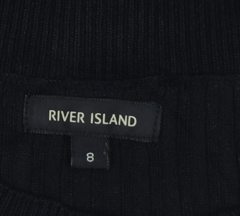 River Island Women Black UK 8 Cold Shoulder Rib Knit Tunic Jumper