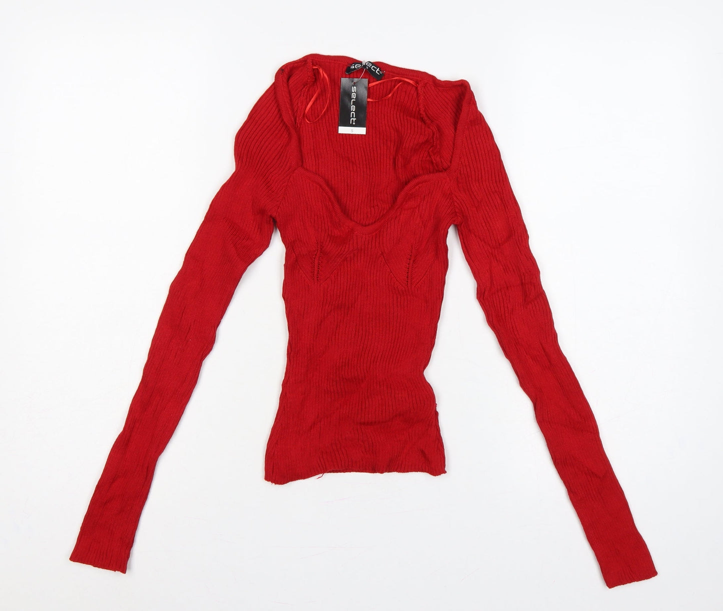 Select Women Red S Rib Knit Portrait Neck Slim Jumper New