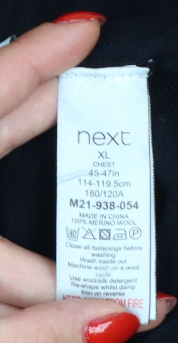 Next Men’s Black XL Merino Wool Cable Knit High Neck Henley Jumper