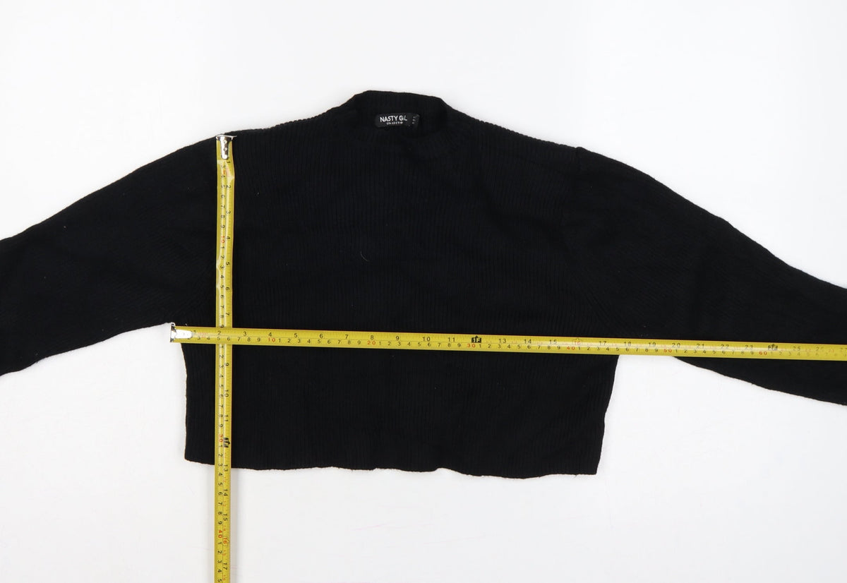 Nasty Gal Women Black UK 12 Mock Neck Cropped Knit Jumper