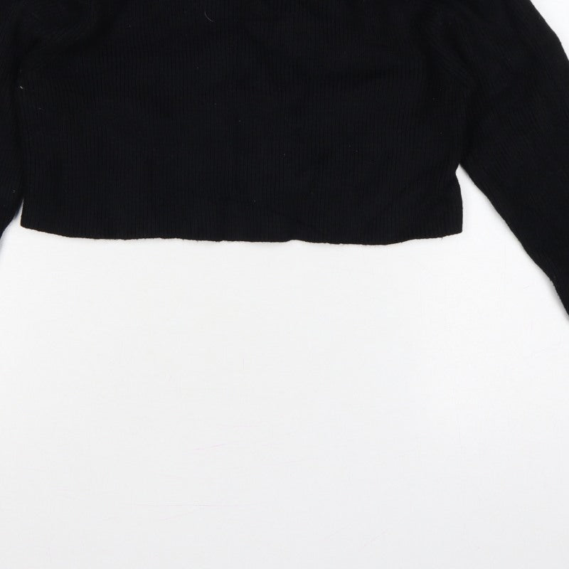 Nasty Gal Women Black UK 12 Mock Neck Cropped Knit Jumper