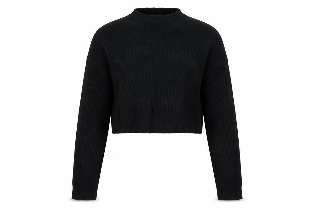 Nasty Gal Women Black UK 12 Mock Neck Cropped Knit Jumper