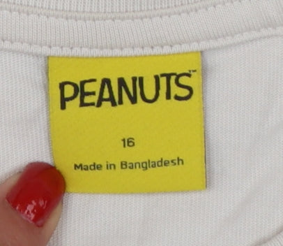 M&S Women Beige UK 16 Peanuts Snoopy Cotton Crew Neck T-Shirt