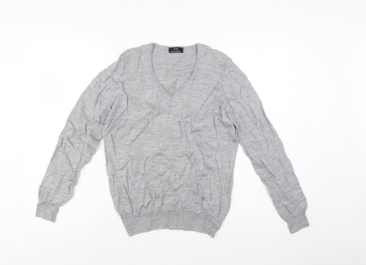 Marks and Spencer Unisex Grey UK 12 Pure Merino Wool V-Neck Jumper