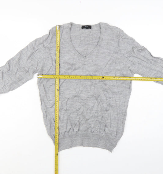 Marks and Spencer Unisex Grey UK 12 Pure Merino Wool V-Neck Jumper