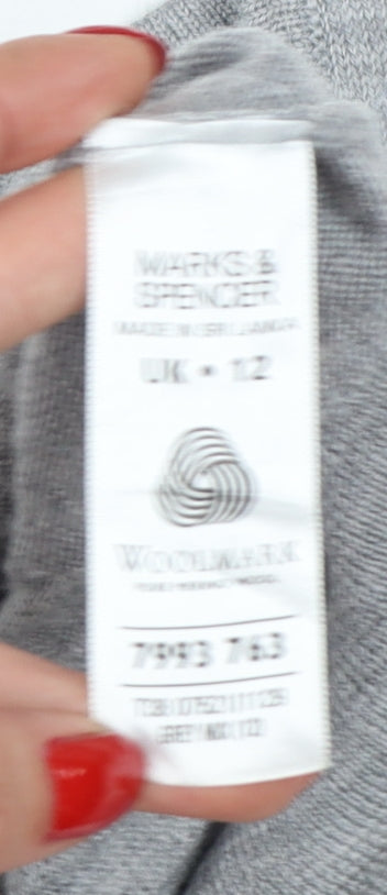 Marks and Spencer Unisex Grey UK 12 Pure Merino Wool V-Neck Jumper