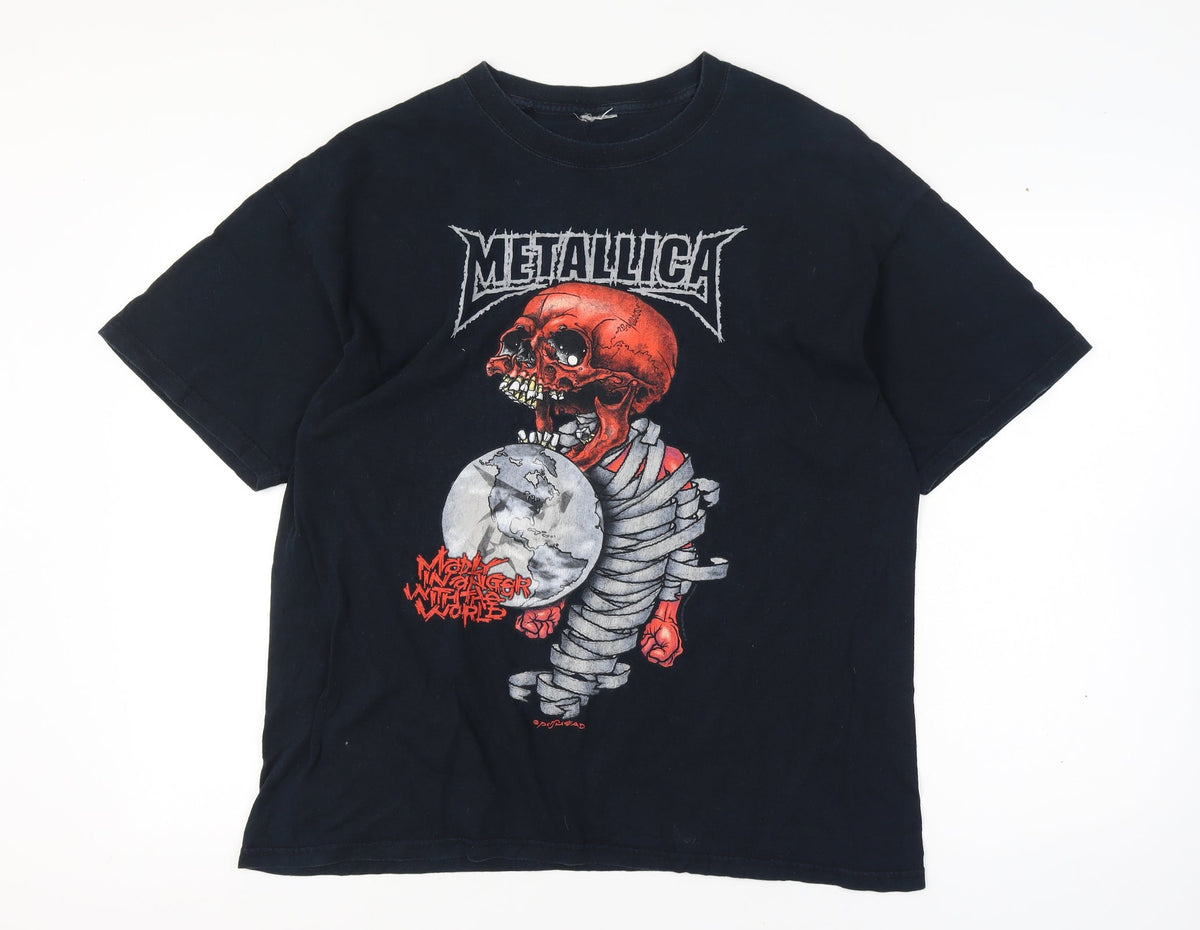 Back view of Metallica Men’s XL Black 2004 Tour Skull Graphic Rock Band T-Shirt