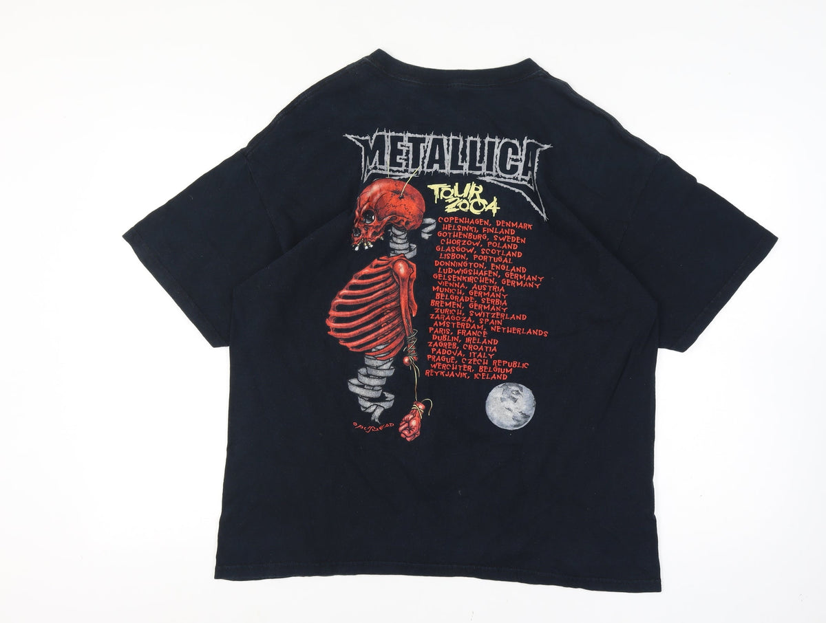 Brand and care label for Metallica Men’s XL Black 2004 Tour Skull Graphic Rock Band T-Shirt