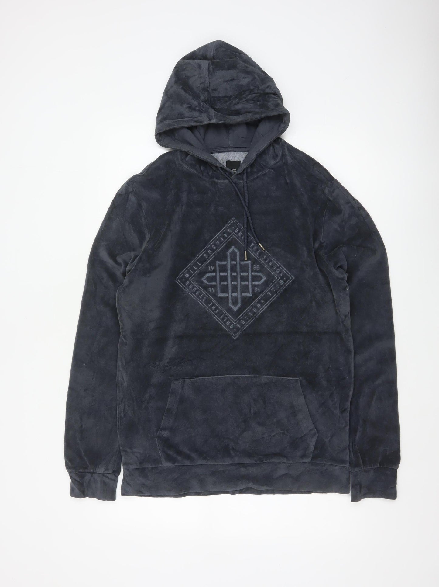 River Island Men’s Black S Velvet Graphic Pullover Hoodie