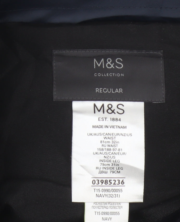 Marks and Spencer Men Navy 32 Regular Straight Dress Trousers