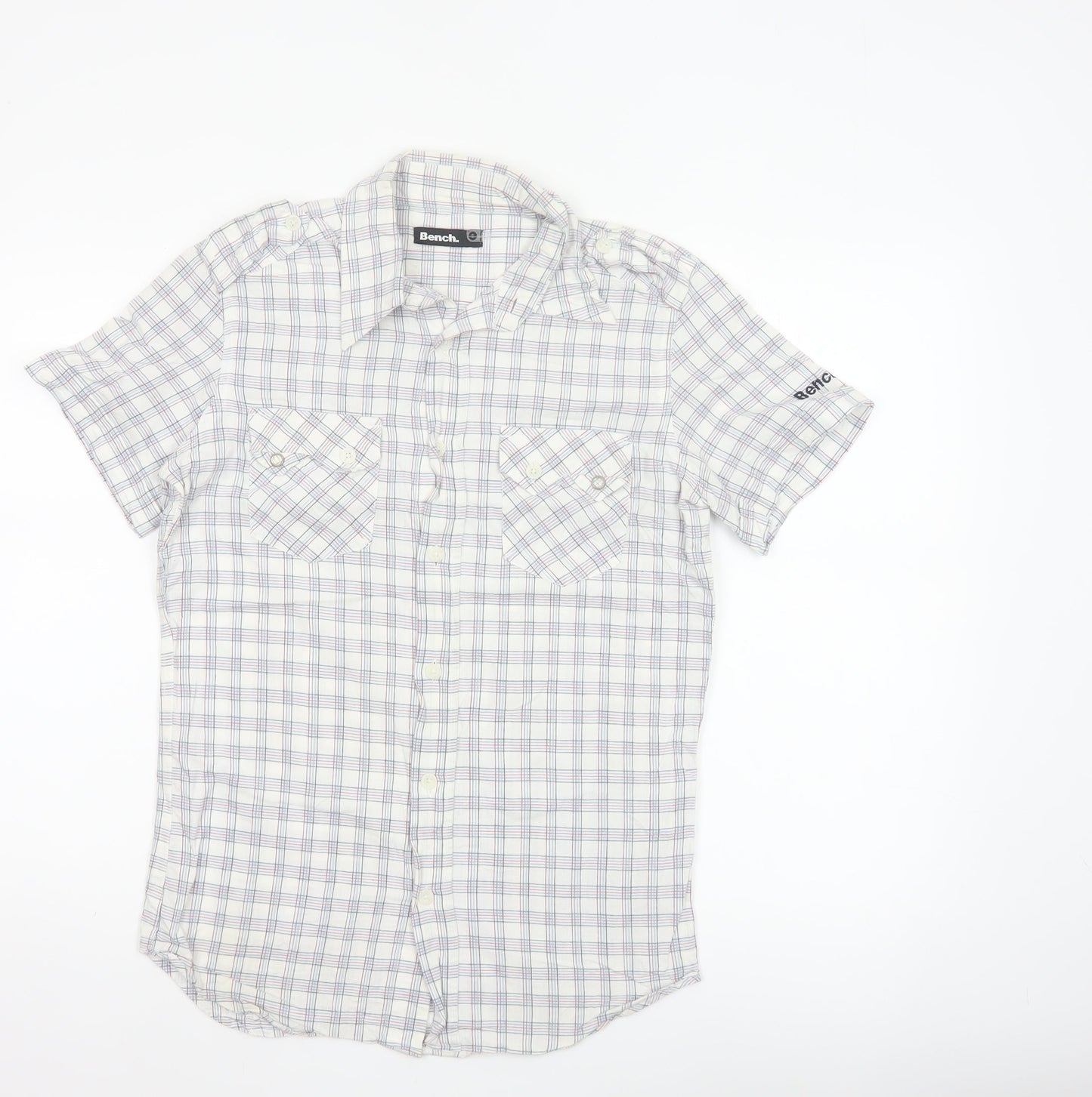Bench Men’s White Check Short Sleeve Button-Up Shirt Size S Casual