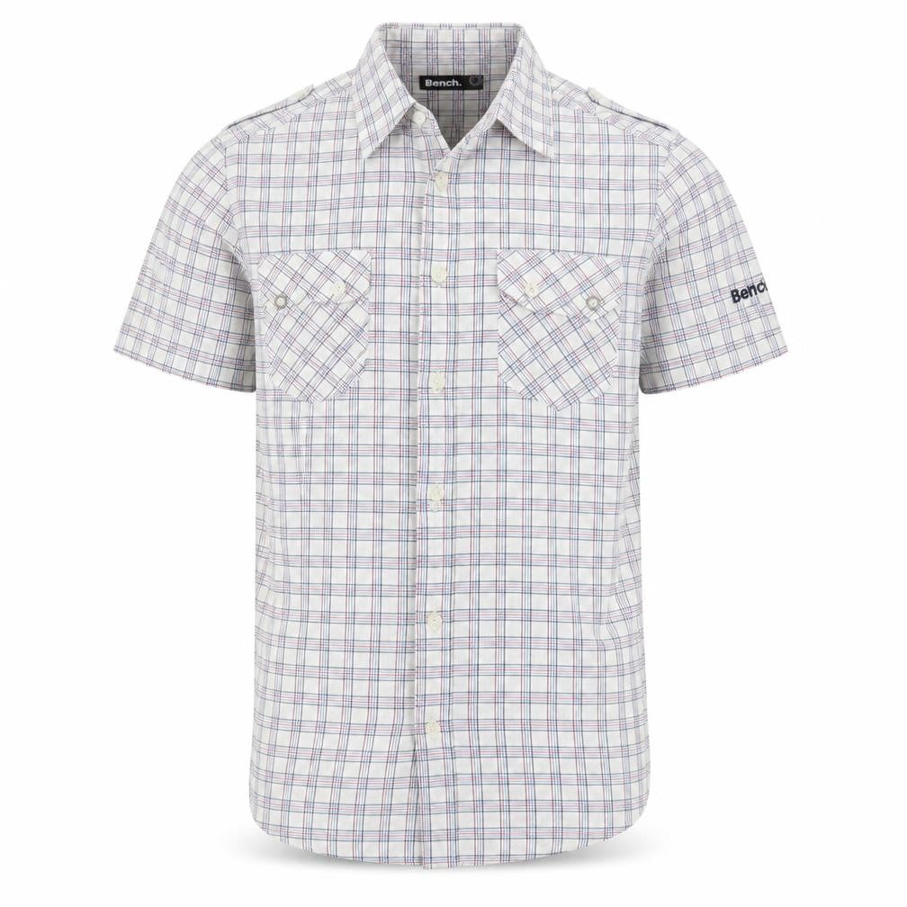 Bench Men’s White Check Short Sleeve Button-Up Shirt Size S Casual