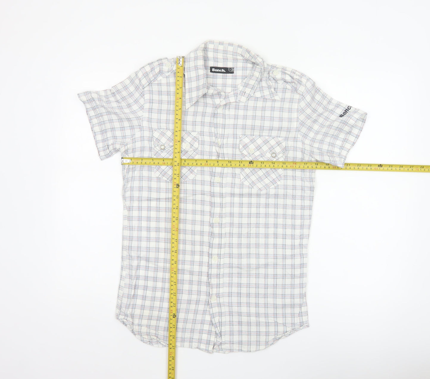 Bench Men’s White Check Short Sleeve Button-Up Shirt Size S Casual