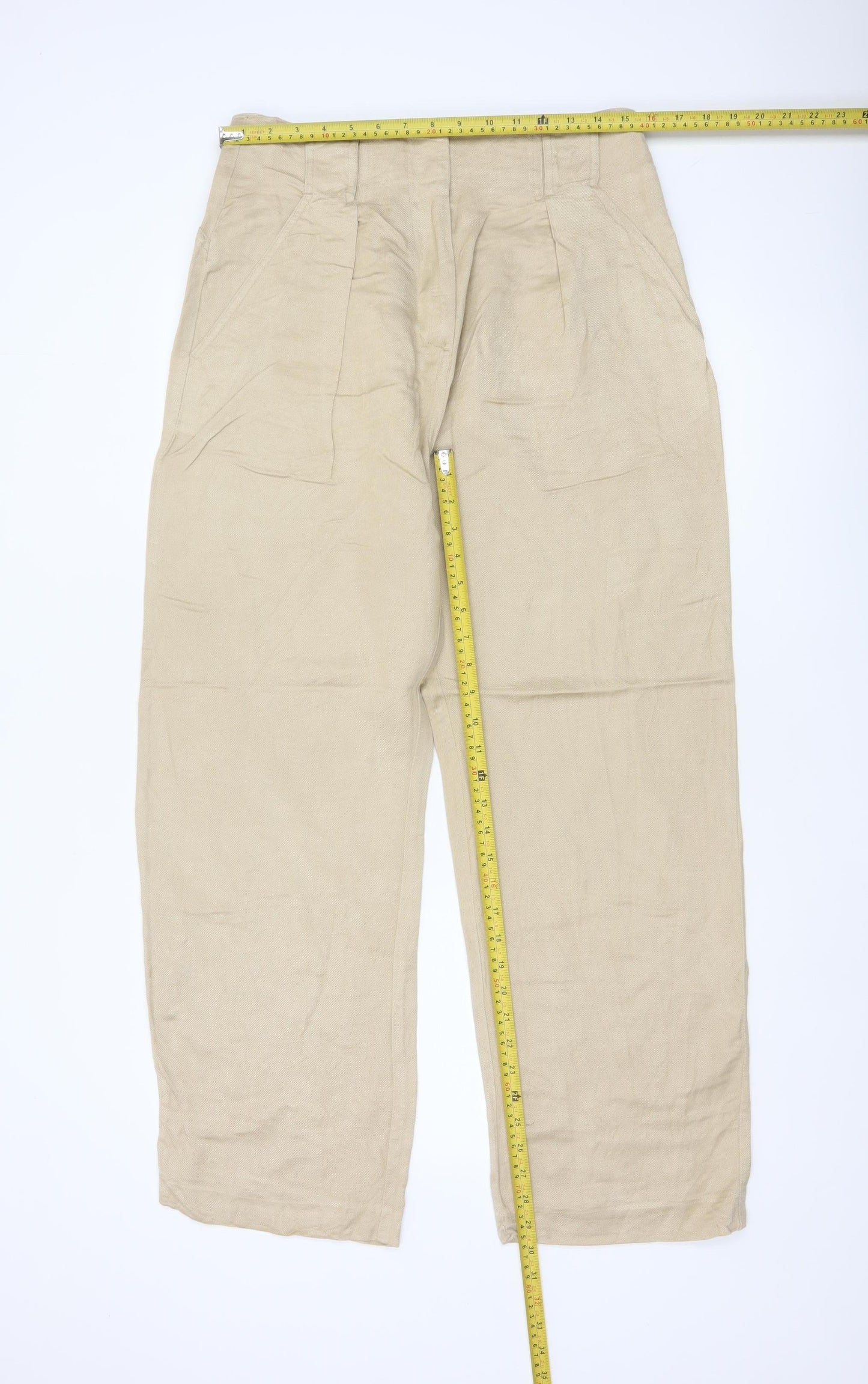 Marks & Spencer Women's Beige UK 12 Linen Blend Straight Trousers