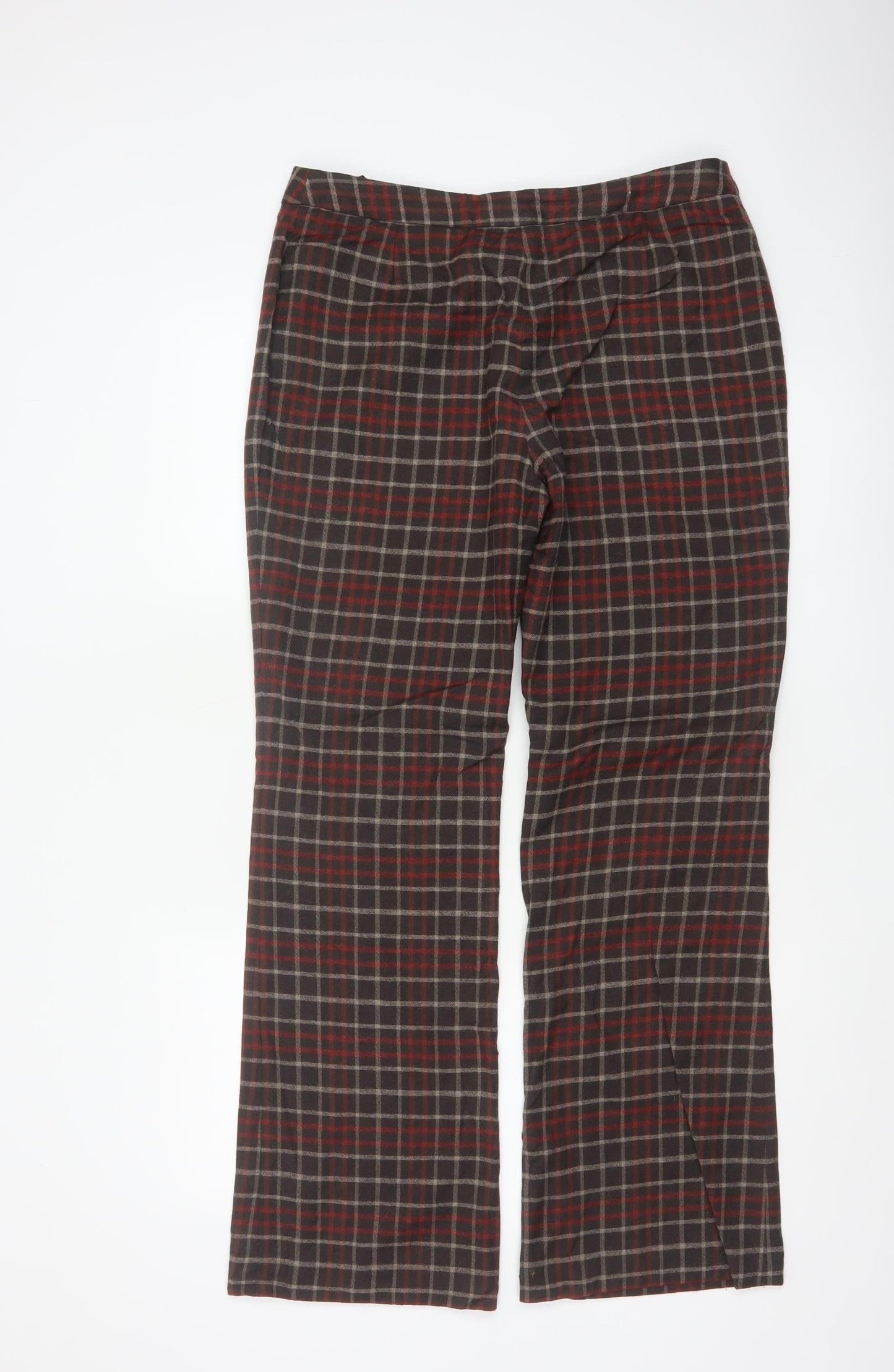 Boden Women’s Brown Plaid Wool Bootcut Dress Trousers UK 14