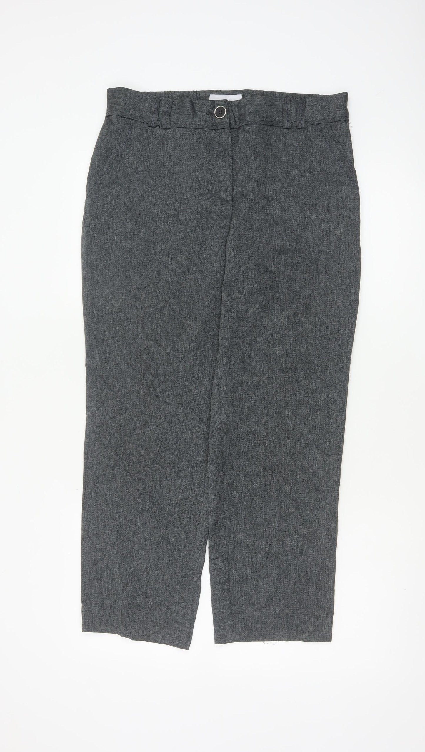 Marks and Spencer Women Grey UK 12 Short Tapered High Waist Trousers
