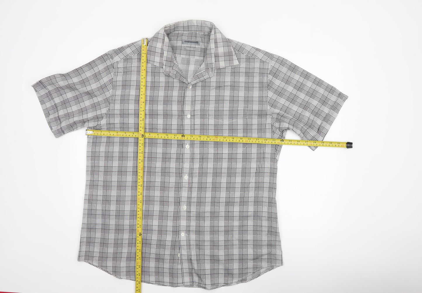 Jack Reid Men Grey Check Short Sleeve Button-Up Shirt 17 Easy Care