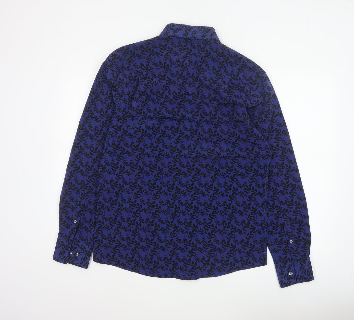Marks and Spencer Men Blue Floral Button-Up Long Sleeve Shirt Size S