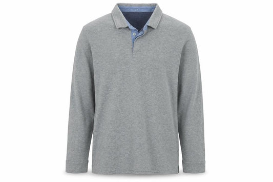 Lands' End Men's Grey XL Long Sleeve Cotton Blend Polo Traditional Fit