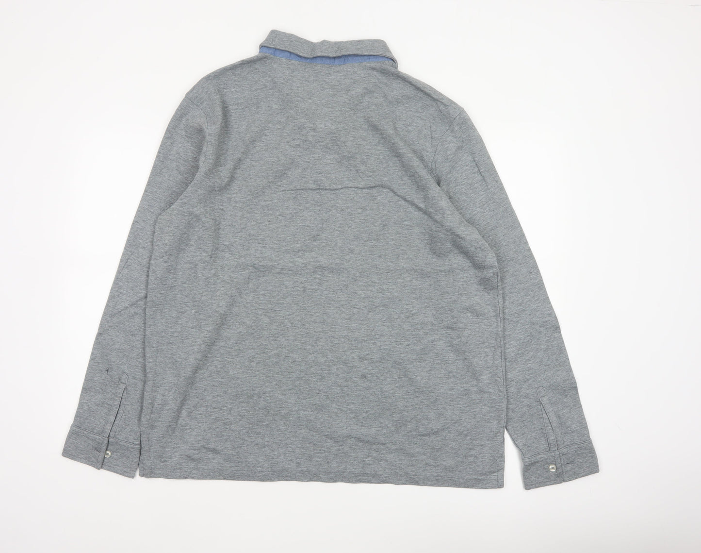 Lands' End Men's Grey XL Long Sleeve Cotton Blend Polo Traditional Fit
