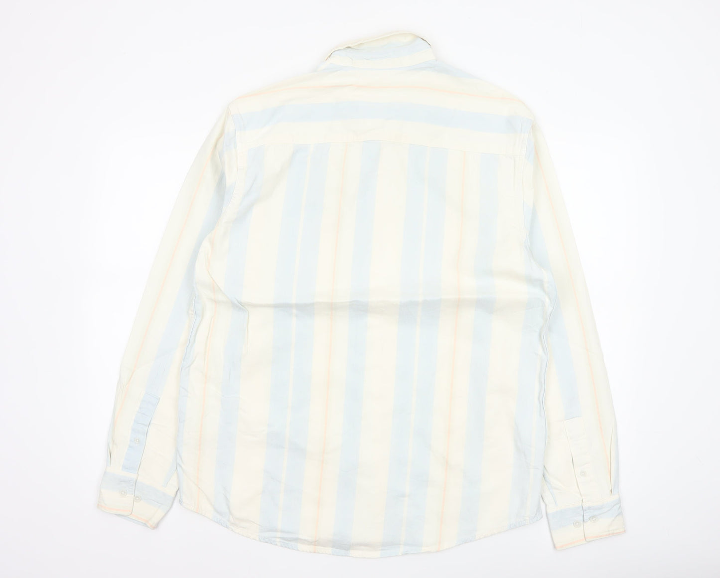 Zara Men Blue Striped Relaxed Fit Cotton Button-Up Shirt M Long Sleeve