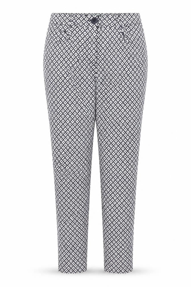 Front view of Dorothy Perkins Women Blue Geometric UK 8 Skinny Stretch Trousers