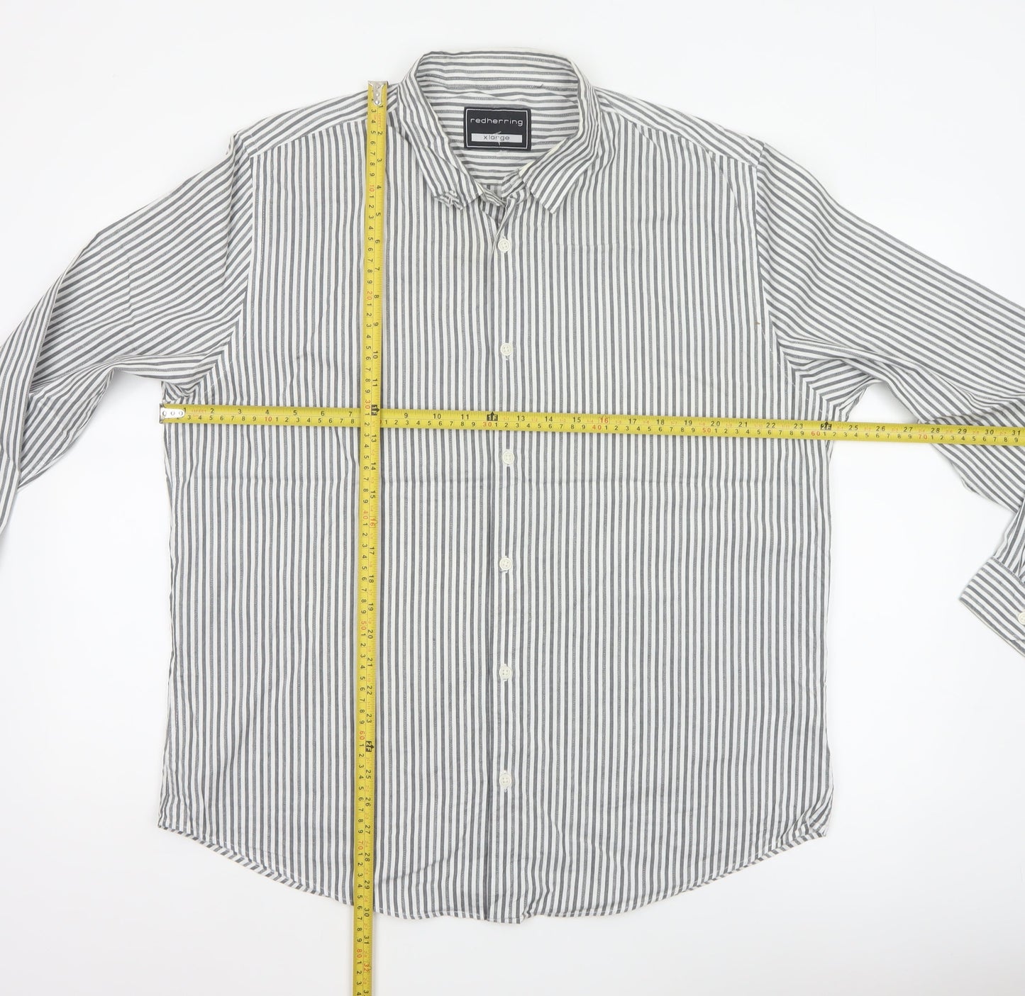 Red Herring Men’s Grey White Striped Cotton Button-Up Shirt XL