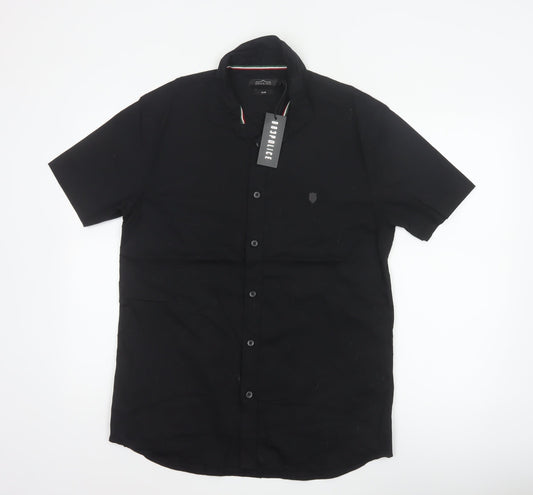 883 Police Men's Black L Slim Short Sleeve Button-Up Shirt