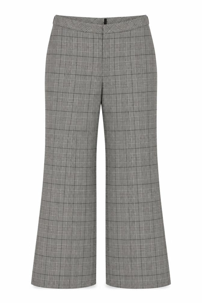 Front view of MEXX Women’s Grey Plaid Wide-Leg Dress Trousers UK 14 Stretch