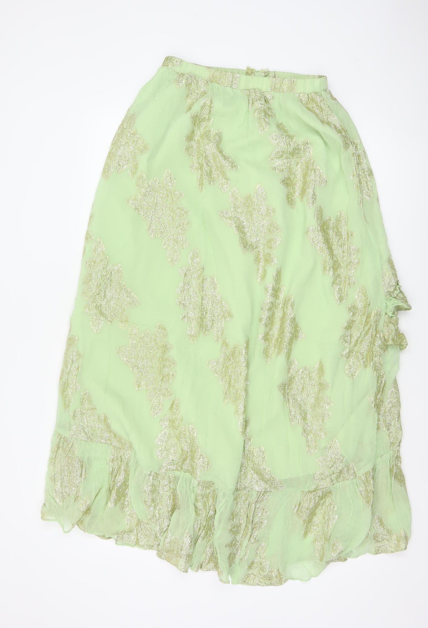 ASOS Design Women Green UK 8 Ruffle Wrap Knee Skirt Metallic Floral