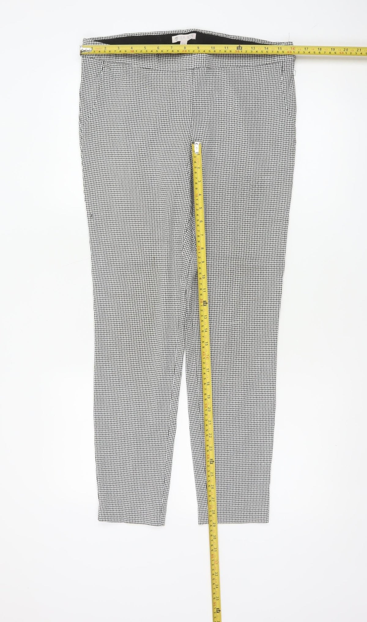 Mia Rose Women's Black White Check Slim Trousers UK 14 Workwear