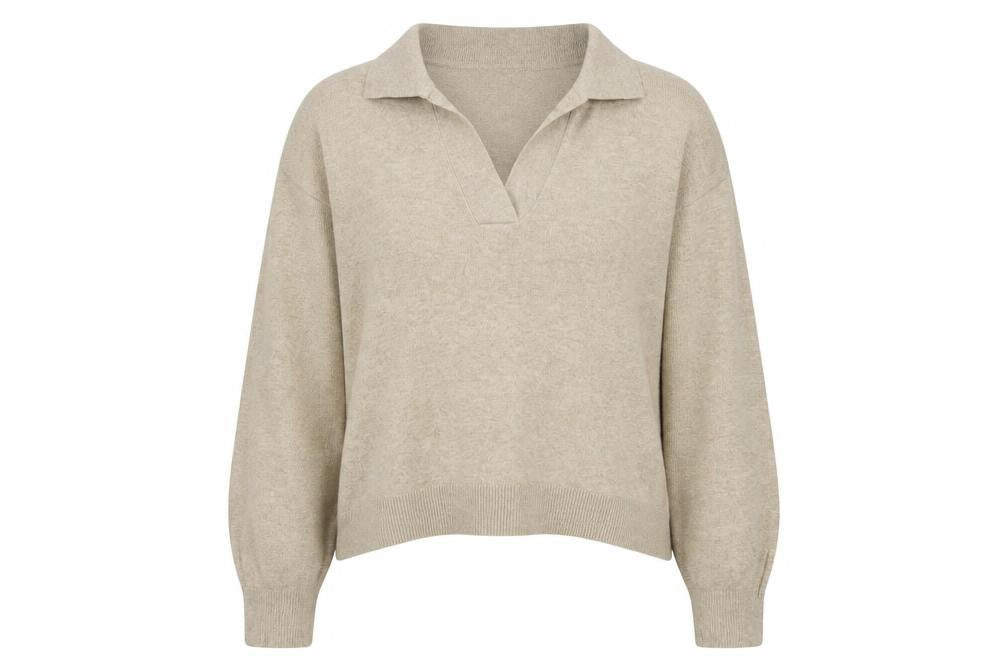 Marks and Spencer Women Beige M Collared Knit Pullover Jumper
